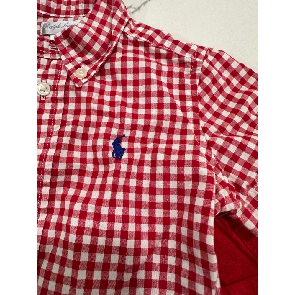 Ralph Lauren Old Navy Baby Boys Outfit Set Red Gingham Check Shirt Pants 12M‎